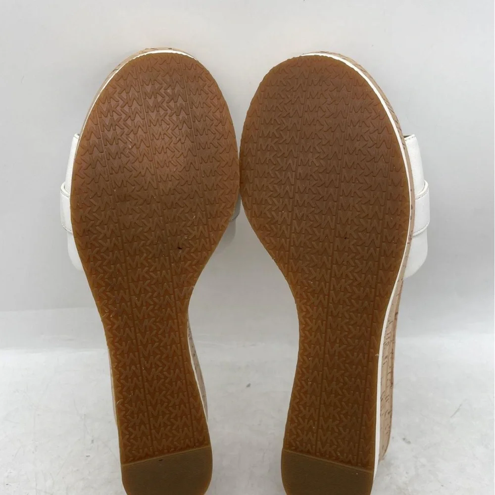 Michael Kors Warren White Open Toe Cork Wedge Platform Slides Size 9 M Sandals